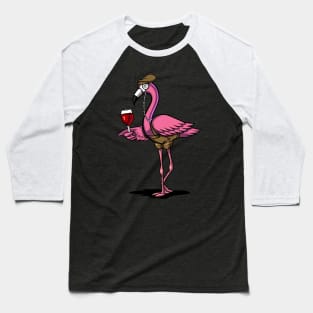 Flamingo Wine Drinking Magical Bird Party Baseball T-Shirt